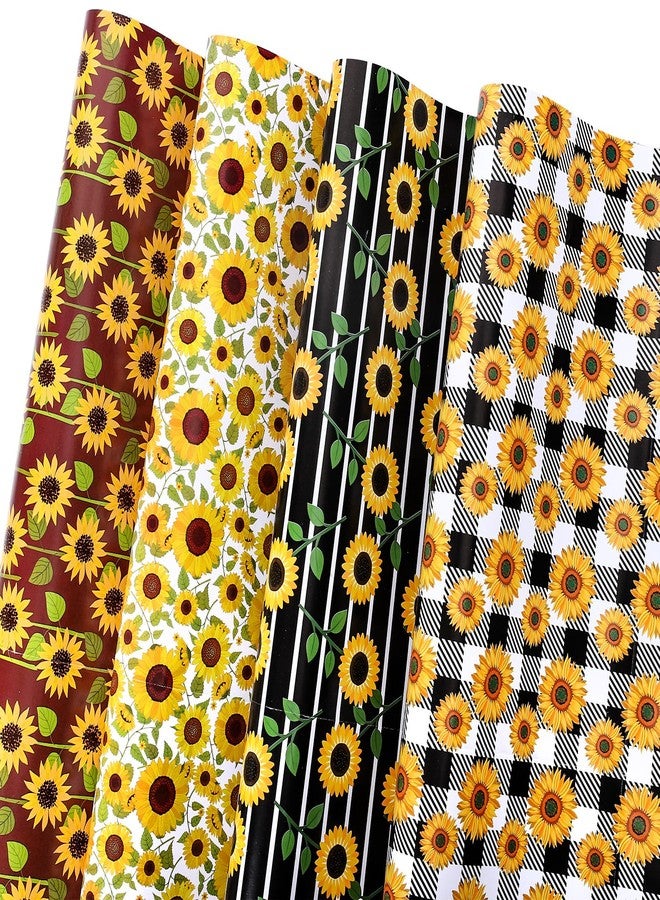 Whaline 12 Sheet Sunflower Wrapping Paper 4 Designs Summer Floral Wrapping Paper Plaids Stripe Sunflower Art Paper for Spring Summer Holiday Birthday Gift Wrap DIY Craft Decoration, 19.7 x 27.6 Inch - Image 1
